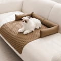 Letto per animali marrone impermeabile trapuntato con bordo rialzato per cani e gatti - 75*75cm (Con Supporto) / Cammello