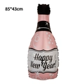 Pink champagne bottle foil balloon with Happy New Year text, 85x43cm party decoration - New Year Pink Wine Bottle Balloon