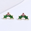 Kreative Weihnachtliche Stechpalmen-Ohrstecker mit grünem Glitzer und roten Edelsteinen - Gold Stechpalmenblatt Stil Mit Bunten Steinen (VE1575)