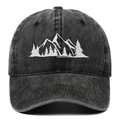 Casquette de baseball gris foncé délavé avec broderie de montagnes et de forêts - Taille unique / Noir