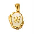 Lava texture gold stainless steel pendant with white shell inlay featuring letter W - Letter W (SP035G-W(Single Pendant))
