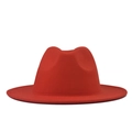 Close-up of a red wool fedora with a flat brim and a classic pinched crown design - Adult 56-60cm / Thickened Hardened Red