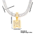 Gold letter M pendant necklace with rectangular clear crystals on 60cm chain - Letter M