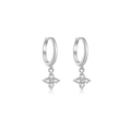 Pendientes de aro en plata de ley S925 pulida con colgante de flor de circón brillante - Plata 925 / Platino [Piedra Blanca]