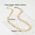 Gold plated stainless steel paperclip chain necklace on wavy base with size dimensions - Golden Paperclip Chain Style (JDN20127-1)