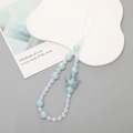 Blue and iridescent beaded phone charm strap with a crown pendant for women - K2095 Crown Beaded