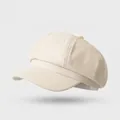 Classic cream-colored octagonal newsboy hat in premium TR twill fabric with top button - One Size / Plain Fine Texture-Beige