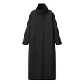 Elegant long black windbreaker jacket for women featuring a high collar with metal buckle - S / Black