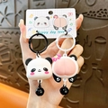 Adorable magnetic panda couple keychain set with bell charms for bags and gifts. - Cute Panda Couple Buckle / Black and White