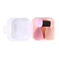 Pink mushroom and droplet makeup sponge set in a transparent storage box container - 2 Makeup Sponges and 1 Mushroom Head Puff / Pink