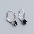 Elegant s925 silver hoop earrings featuring a single round black zircon stone setting - Platinum Color (Black Stone)