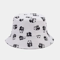 Detail of white bucket hat featuring all-over panda print and reinforced brim stitching - One Size / Panda Print