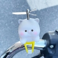 Cartoon white cat bicycle ornament with rotating silver propeller and yellow mount - 2353C Cat Propeller Ornament