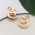 Rose gold crescent moon and heart charm pendant with textured finish for jewelry making - Heart Moon