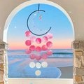 Pink crescent moon shell dreamcatcher hanging decor with bead mesh and shimmering shells - Material Kit / Moon Shell Lily-Pink