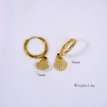 Summer ocean series 14K gold-plated hoop earrings with checkered shell pendants - Shell 7