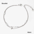 Double-layered stainless steel star and pearl bracelet with polished silver finish - Silver Bracelet (PB843)
