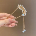 Épingle à cheveux dorée en U avec perles blanches et glands papillon pour chignons vintage - Épingle à Cheveux en Feuille de Perle (24)