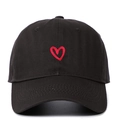 Close-up of red heart embroidery detail on a black soft-top baseball cap surface - Red Heart Embroidery / Dark Gray