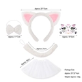 5-piece white plush cat costume set with furry ears, bowtie, tail, mask and sequin tutu - White Cat 3Pcs Set with No.3 Sticker and White Star Tutu Skirt