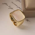 18K gold plated square mother of pearl open ring featuring a minimalist geometric design - 13713-Square Mother of Pearl