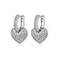 Elegant silver pavé heart hoop earrings featuring sparkling micro-set cubic zirconia - Heart Pendant Hoop/Style 2