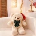 Cremefarbener Teddybär Plüschtier mit Weihnachtsmütze und grün karierter Schleife - Grüner Plaid Bogen Stil / 60CM