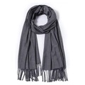 Solid dark grey cashmere-style scarf with elegant fringe details for autumn and winter - 70*200cm / Heather Grey