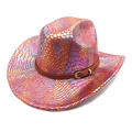 Detail of colorful python texture and leather band on a western cowboy party hat - M (56-58cm) / Red