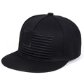 Hip-Hop-Stil schwarze Baseballkappe mit flacher Krempe und US-Flaggen-Stickerei - Verstellbar / Schwarz