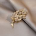 Elegant golden branch brooch with opal-like stones and clear rhinestones for coat - 105# Wheat Ear