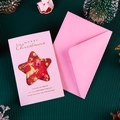 Pink 3D Merry Christmas card with gold reindeer, star cutout, and matching pink envelope - Light Pink Christmas Star - Card & Envelope Set