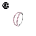 G23 titanium nose ring clicker with sparkling pink zircon stones and sterile silver finish - Thin Bar Silver Pink