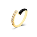 Anello doppio strato dorato con finitura in smalto nero e micro-zirconi incastonati - Nero