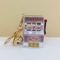 Mini silver slot machine keychain with a lucky lever and golden bell charm - Silver Gradient Textured Sticker With Gold Clasp And Bell / 1000 Minimum Order