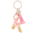 Letter K resin keychain with pink stones, gold foil flakes, and matching tassel - Pink Gold Foil K