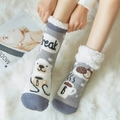 Fleece-lined winter thermal floor socks in gray and white with cartoon bear prints - Light Grey Polar Bear