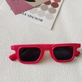 Retro rose pink square sunglasses with thick glossy frames and dark lenses - Retro Square Frame / Tourmaline Red