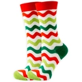 Women Christmas crew socks with festive red and green zigzag wavy knitted pattern - 37-44 / Striped Christmas