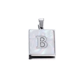 Square silver stainless steel pendant with white shell inlay featuring the letter B - Steel B