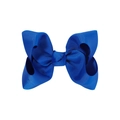 Blue grosgrain ribbon bow hair clip for girls with 4.13 inch textured fabric design - Blue