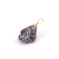 Handmade wire-wrapped purple raw crystal pendant necklace accessory on white background - Purple Crystal