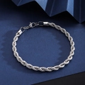 Detailed view of silver twist rope bracelet with sturdy lobster claw clasp on dark background - Twist Rope Bracelet [Width 3mm] / Length 21cm