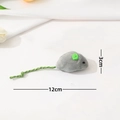 Grey plush mouse cat toy with green ears and 12cm size dimensions on white background - No. 3 Catnip Mouse
