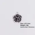 Detail of black rose charm with rhinestones, size 1.9x2.2cm and weight 3.0g - Style 11 Camellia B / Silver Frame