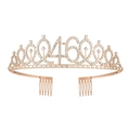 Tiara di compleanno in oro rosa con strass e numero 46, dotata di pettini laterali - 46 anni