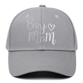 Gorra de béisbol de algodón gris con bordado Boy Mom y diseño de corazón - Ajustable / Gris