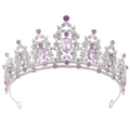 Baroque bridal crown with silver base and teardrop purple crystals on white background - Silver White and Purple