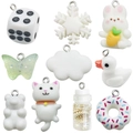 Set of 10 colorful resin cartoon charms including rabbit, duck, and donut shapes for DIY - White Series 10Pcs