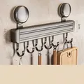 Portautensili da cucina in alluminio spaziale grigio scuro con 6 ganci mobili a ventosa - Stile a barra singola / 6 Ganci-30CM / Canna Di Fucile